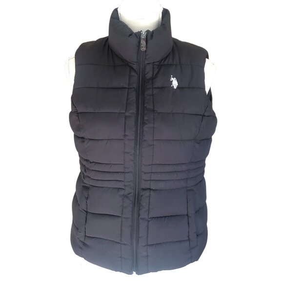 U.S. Polo Assn. Black Sherpa Lined Puffer Vest Women’s Small - Picture 1 of 11